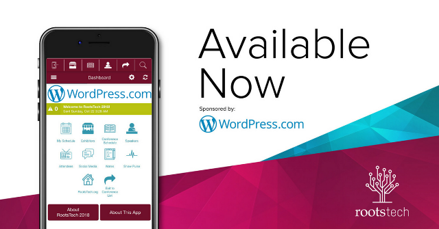 The updated RootsTech app for the 2018 event is now available for download! Thanks to WordPress.com for sponsoring the app and you can get it at iTunes and Google Play!