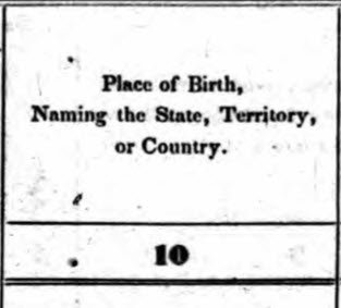 1860: Column 10 – similar place of birth question as the 1850 Census, except the field was completed by enumerator listing the state, territory or country of birth.