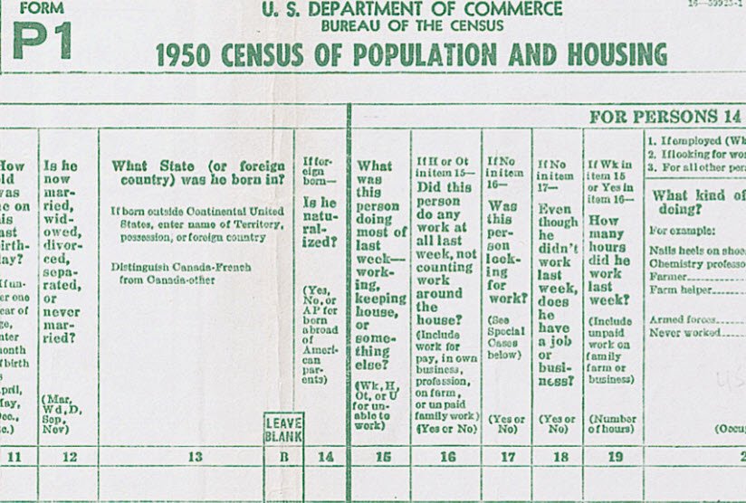 Column 13 – place of birth with state if born in the United States and country if foreign born. Column 14 – is person naturalized with responses of Yes, No and AP if born abroad of American parents.