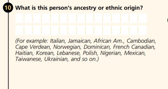 On the Long Form, Questions 5 and 6 were the same as Questions 7 and 8 on the Short Form. Additional questions: Question 10 – ancestry or ethnic origin.