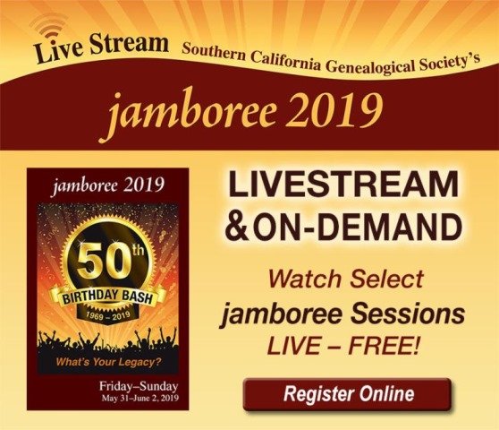 If you can't attend the upcoming SCGS Jamboree May 31-June 2, 2019, here's your chance to watch 12 different live streamed sessions for FREE