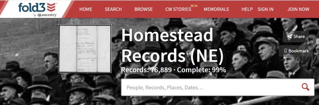 Did you know that Fold3 has a complete database of Homestead Records for Nebraska? "Documents within the homestead records state the value of the owner's property; the amount, description, and value of crops grown; and the dimensions of his house, barn, or corncrib. They are arranged by township, range, section, then by owner's last name. Files consist of the final certificate, the application with land description, an affidavit showing proof of citizenship, register and receiver receipts, a notice and final proof, and testimony of witnesses." Click HERE for more information!