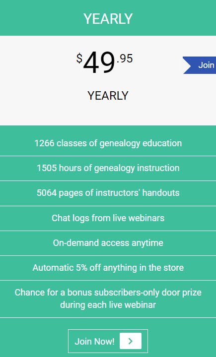 All live webinars are free and their recordings are free to watch for the first seven (7) days. But with a subscription to FamilyTreeWebinars.com you get these additional benefits: